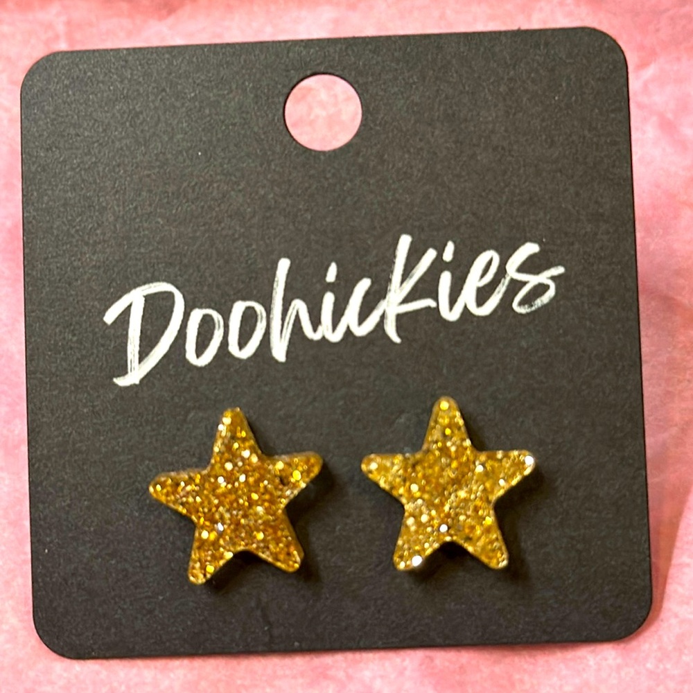 Gold Sparkly Star Stud Earrings